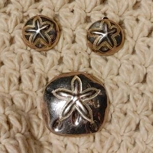 925 Silver Sand dollar Earrings & Scarf Holder Set